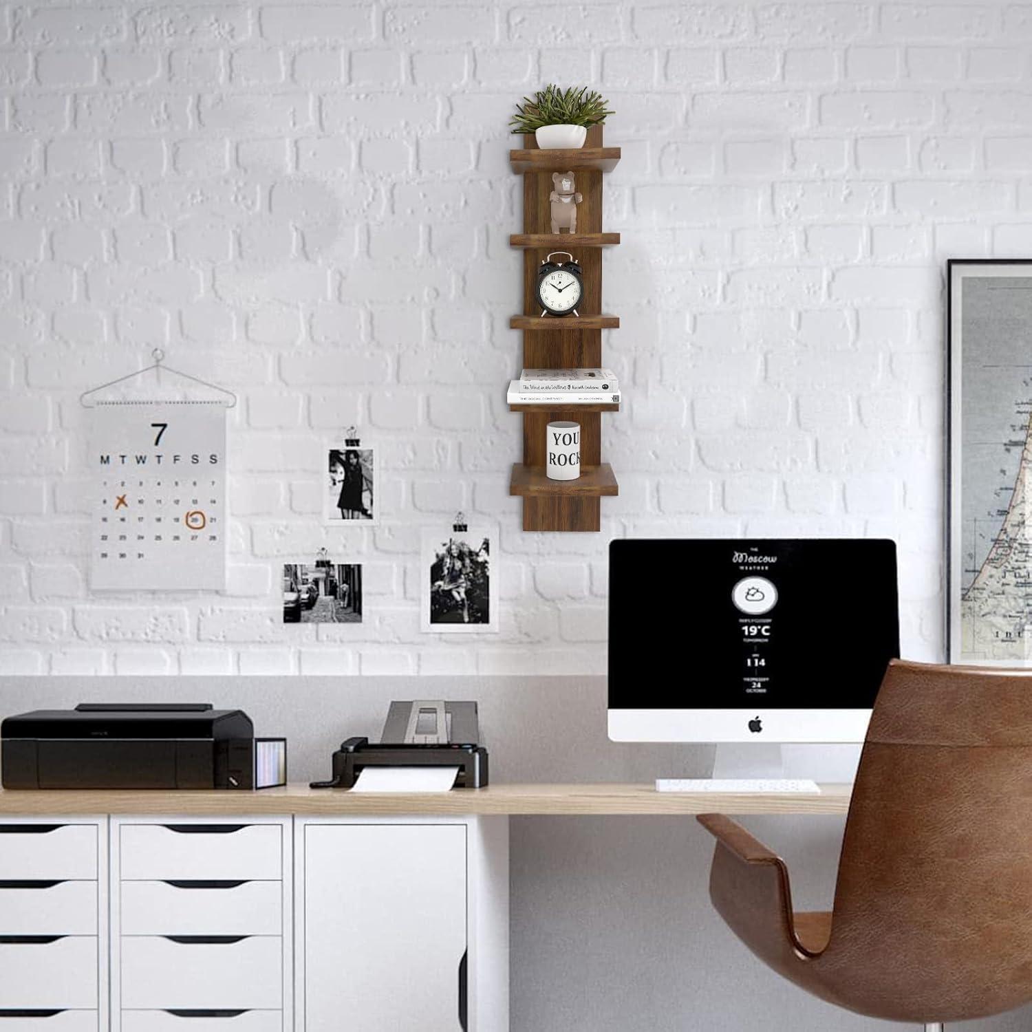 5 Tier Wall Shelf Unit, Brown Wall Shelf, Multifunctional Display Floating Shelf, Bedroom and Home Decor Organizer