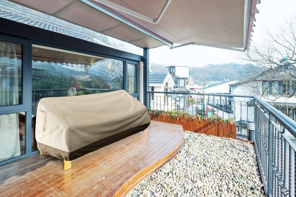 Tan and Brown Water-Resistant Outdoor Sofa Cover with Elastic Hem