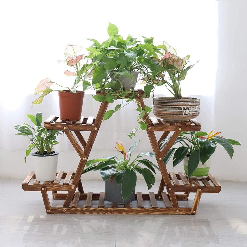 unho Triangular Plant Stand Indoor: 23 inch High Wooden Shelf 6 Potted Flower Mini Succulent Display Rack Holder for Patio Balcony Sunroom Living Room Window Decor