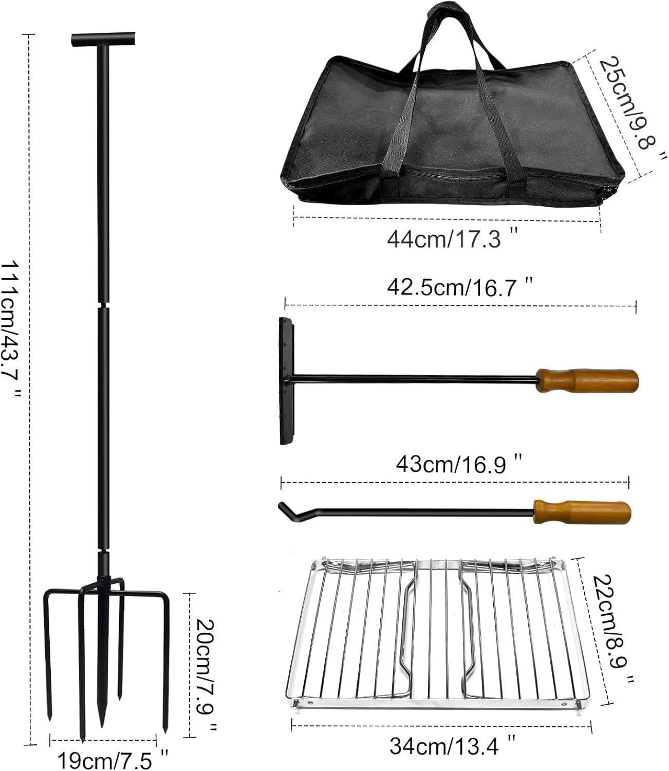 Black Steel Swivel Campfire Grill with Wooden Handles