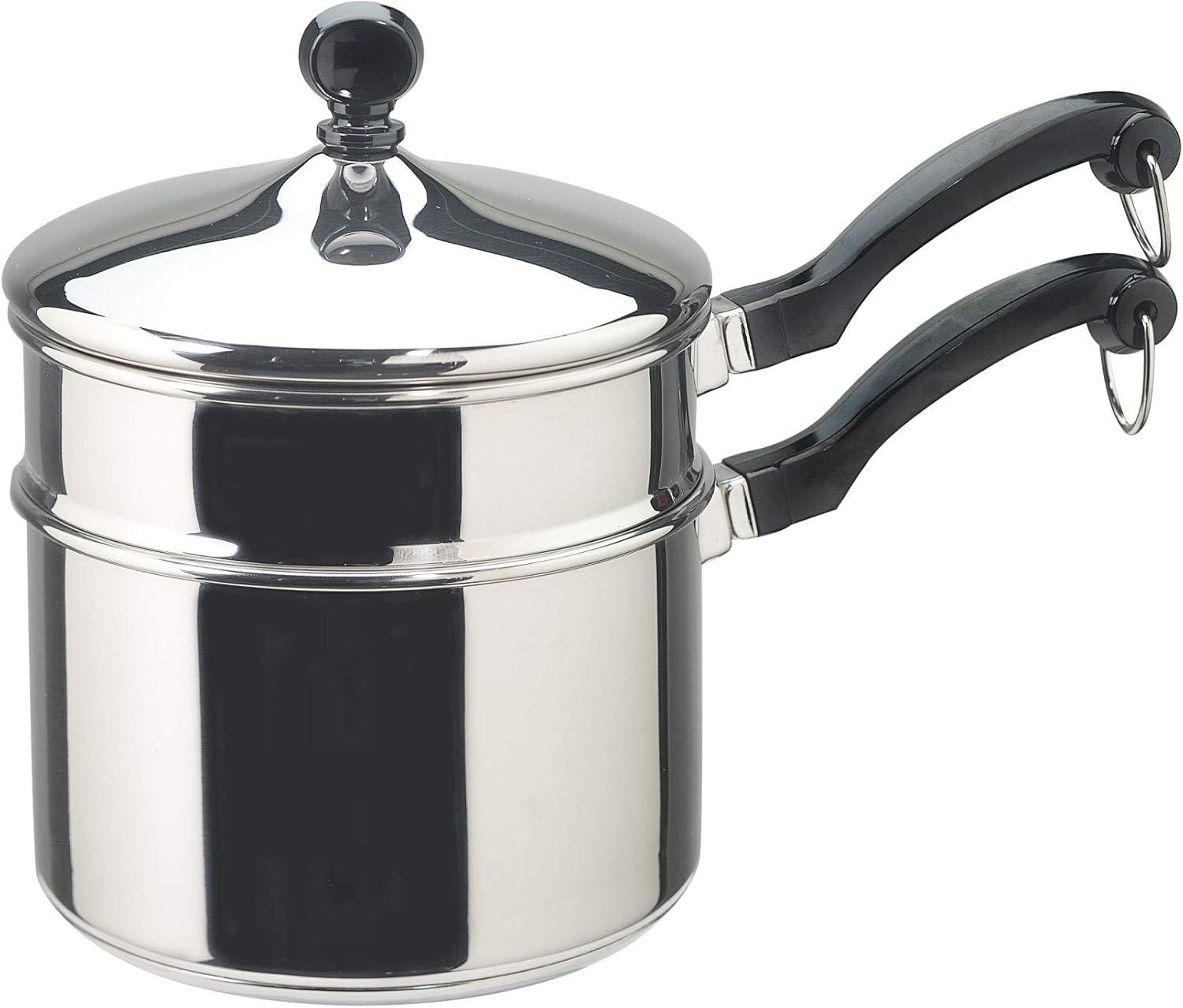 Farberware 2-Quart Stainless Steel Double Boiler and Saucepan with Lid