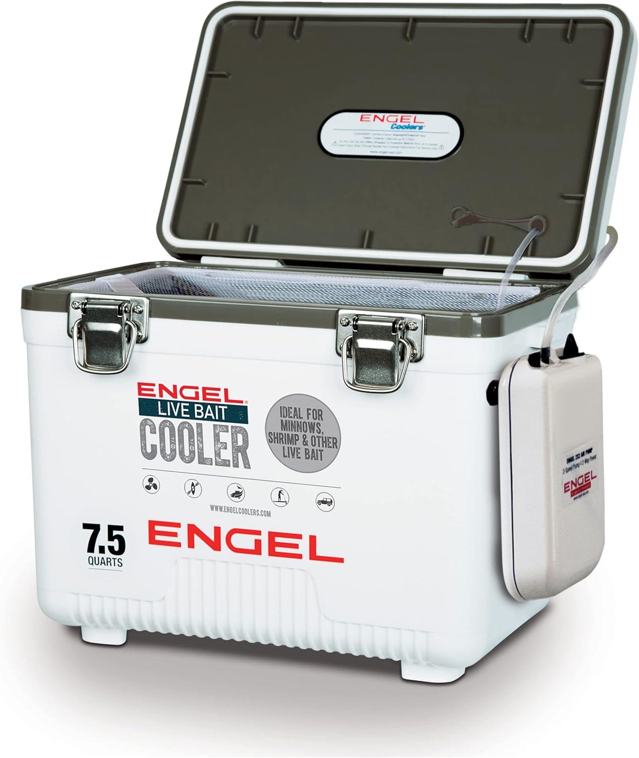 ENGEL 13 Qt Live Bait Cooler with 2-Speed Portable Aerator Pump - White