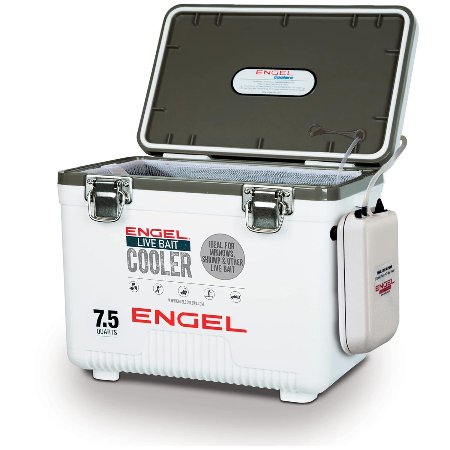 ENGEL 13 Qt Live Bait Cooler with 2-Speed Portable Aerator Pump - White