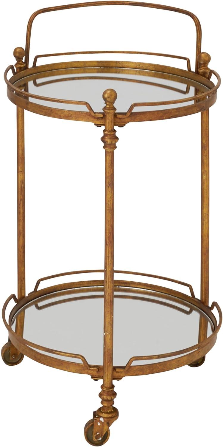 Traditional Iron and Mirrored Bar Cart Brass - Olivia & May: Round Frame, 2-Tier, Wine Storage, Indoor Use