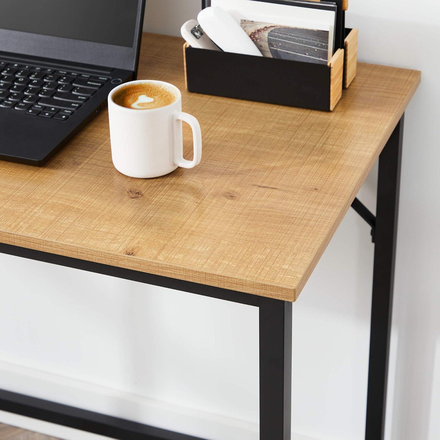 Honey Brown and Black Industrial Metal Frame Computer Desk