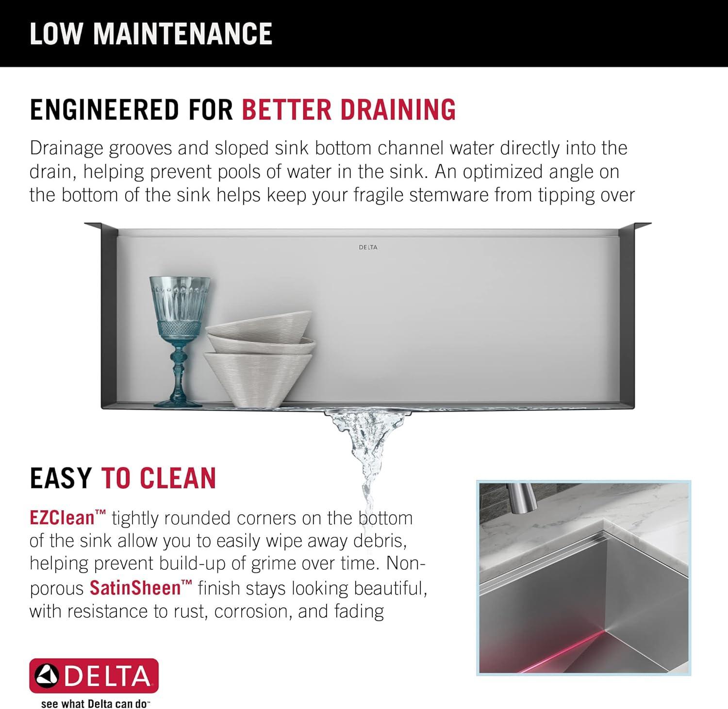 Delta Rivet™ 33" L Workstation Farmhouse Apron Front Kitchen Sink Undermount 16 Gauge Stainless Steel Single Bowl