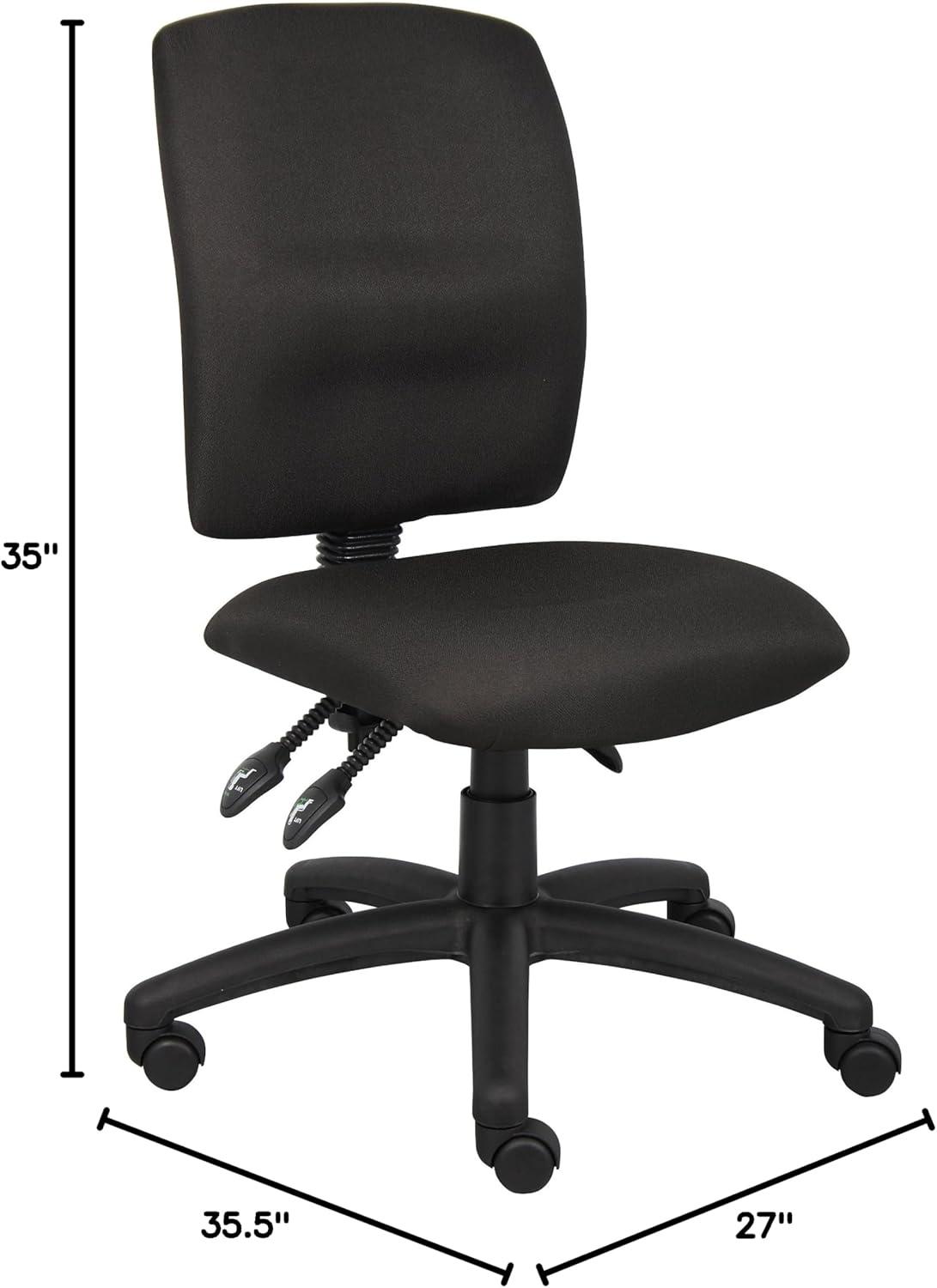 Multi-Function Fabric Task Chair Black - Boss Office Products: Ergonomic, Swivel, Lumbar Support, Nylon Legs