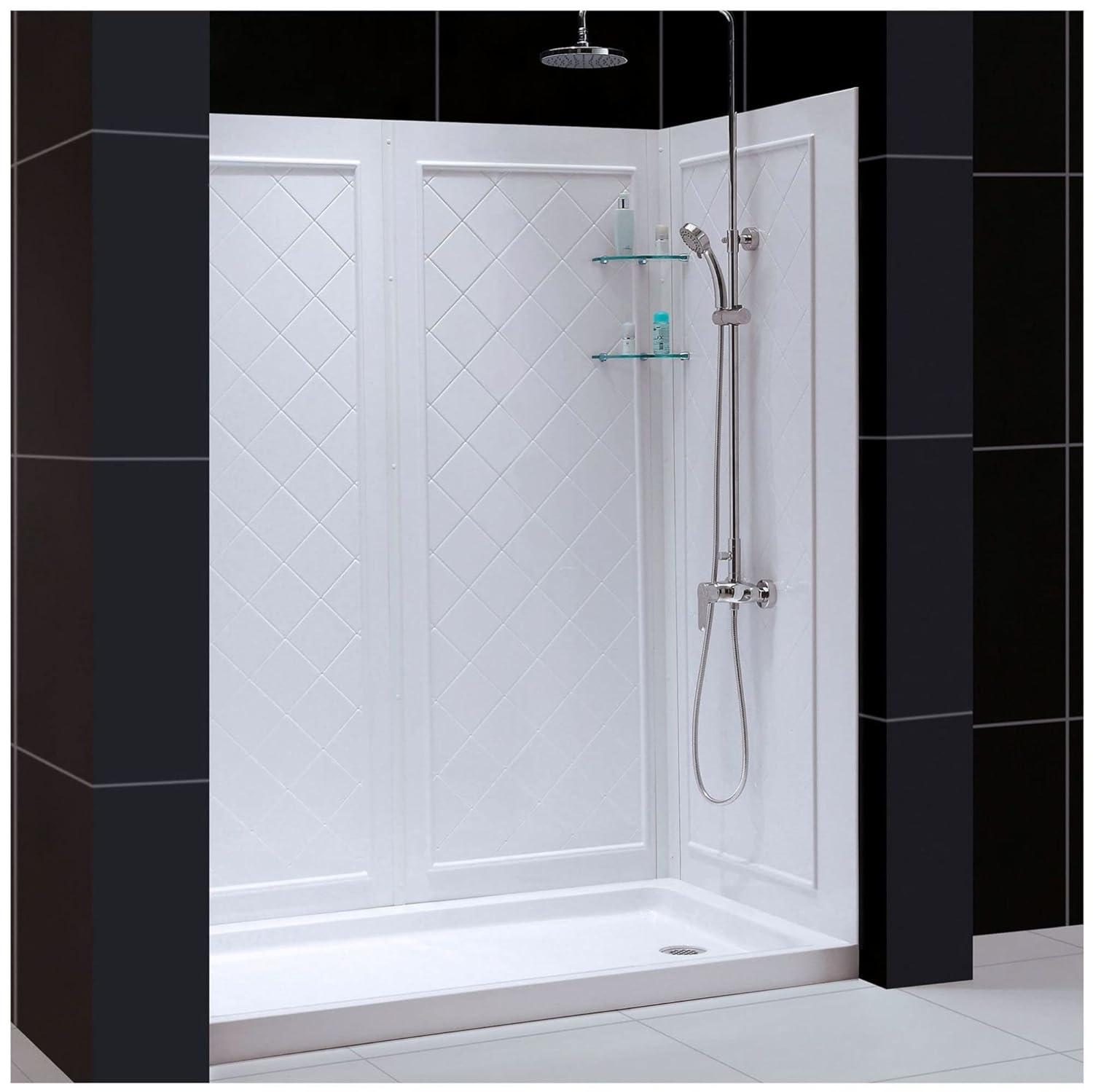 Qwall 32" D x 60" W x 76 3/4" H Left Drain Acrylic Shower Base and Wall Kit in White