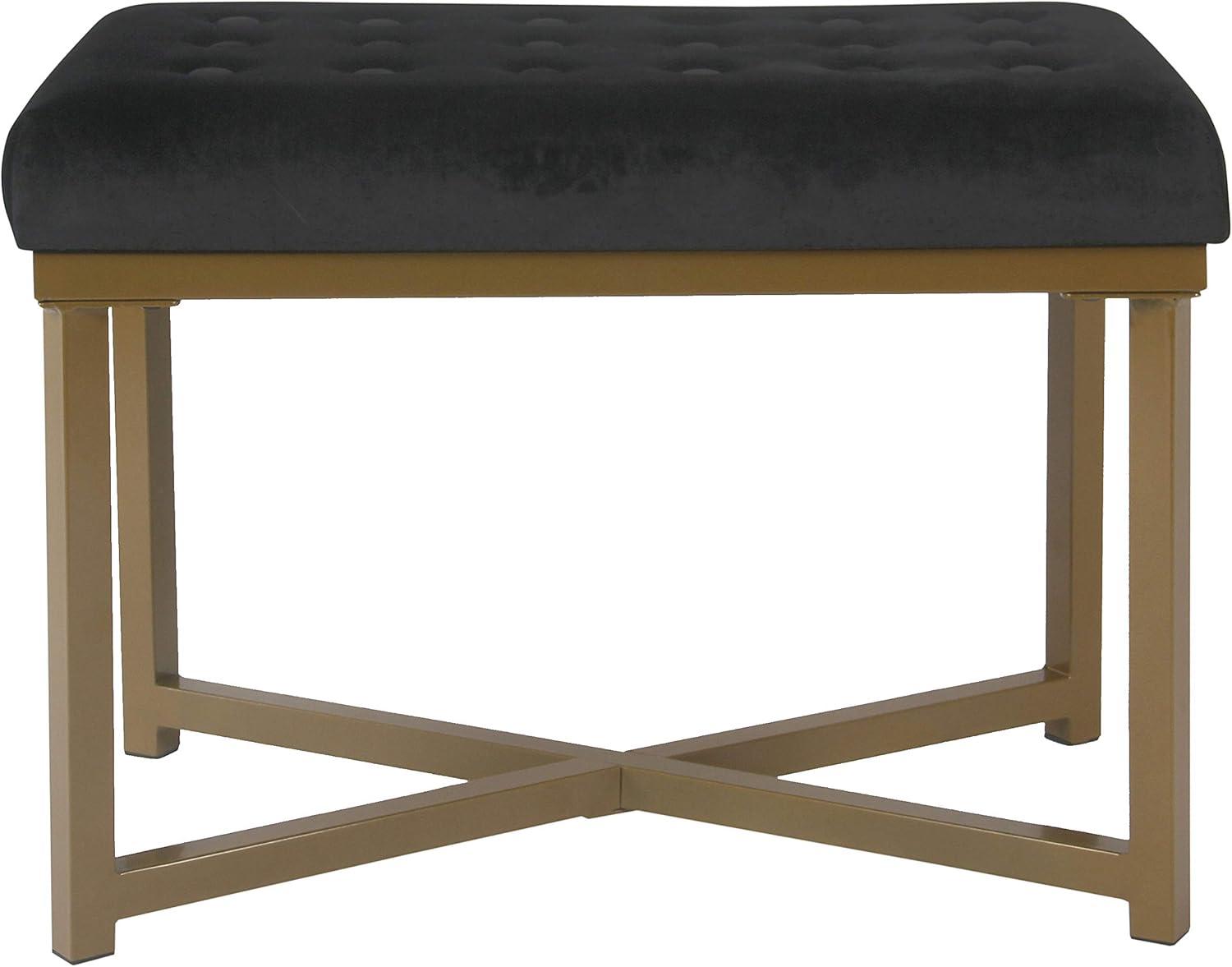 Black Tufted Velvet Ottoman with Gold Metal Base