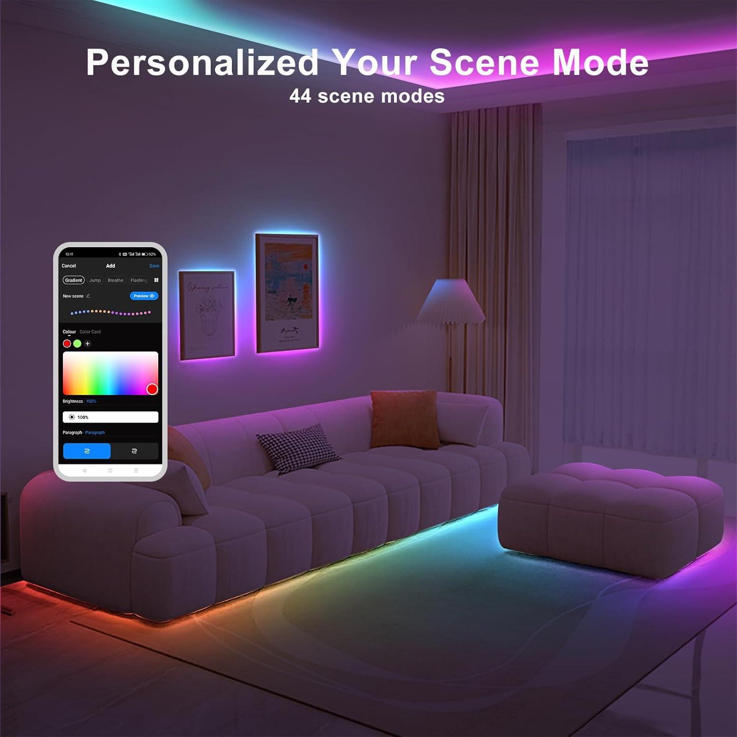 32.8ft RGBWW+IC WiFi Smart Flowing Led Strip Light, RGB Chasing Effect+Tunable White 3000K-6500K Led Lights Compatible with Alexa and Google, Color Changing, Music Sync for Bedroom