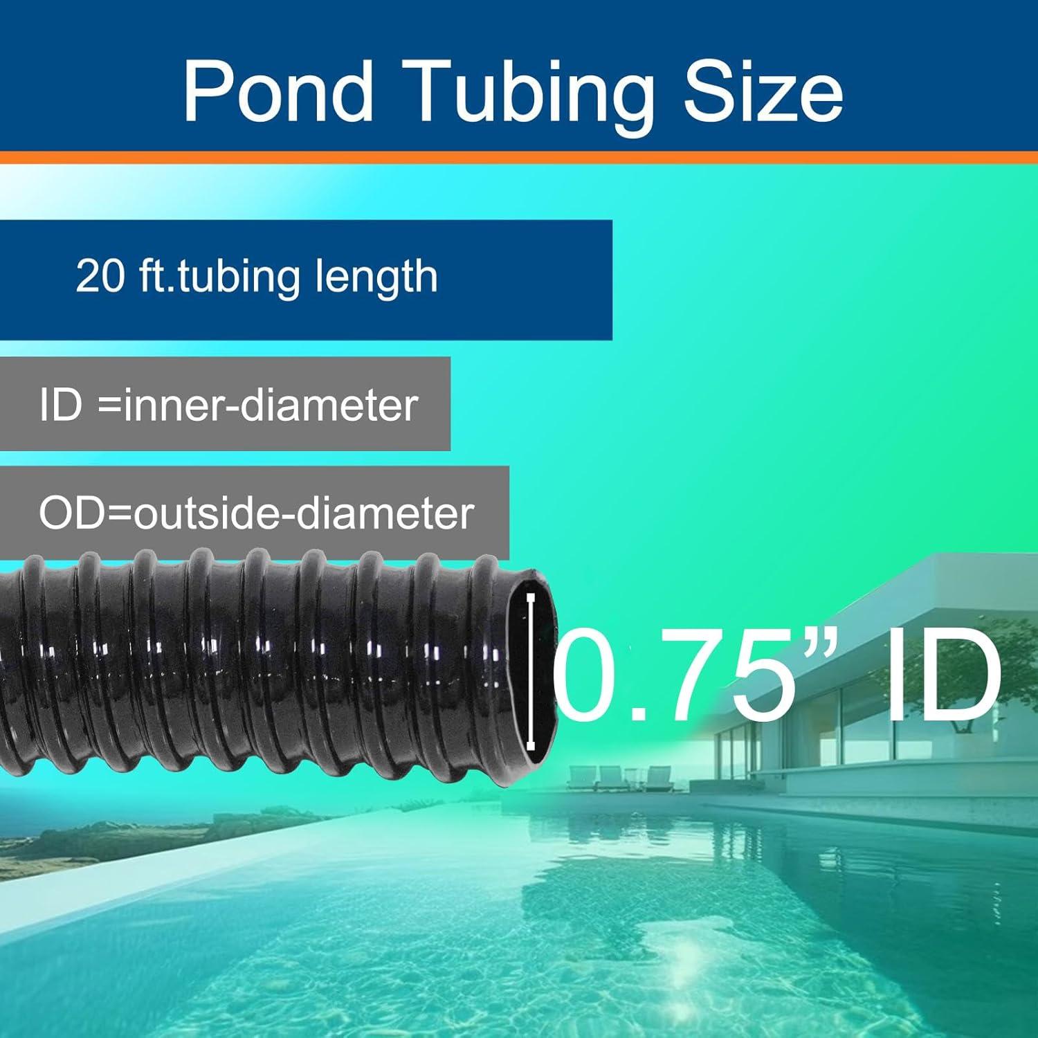 Black Corrugated PVC Pond Tubing, 20' Long x 3/4" Diameter