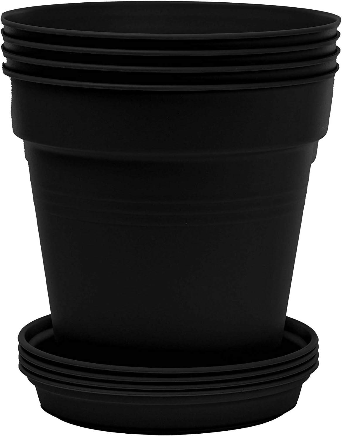 Mintra Home 4.3" x 4" Round Black Plastic Plant Pot with Drainage Holes (4 Count)