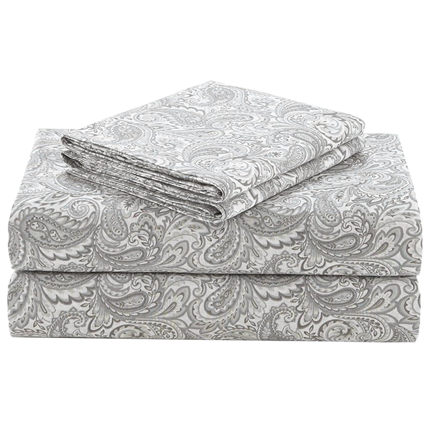 Comfort Spaces 100% Cotton King Sheet Set4-Pieces Gray Paisley Lightweight Breathable All Season Cozy Sheet Set