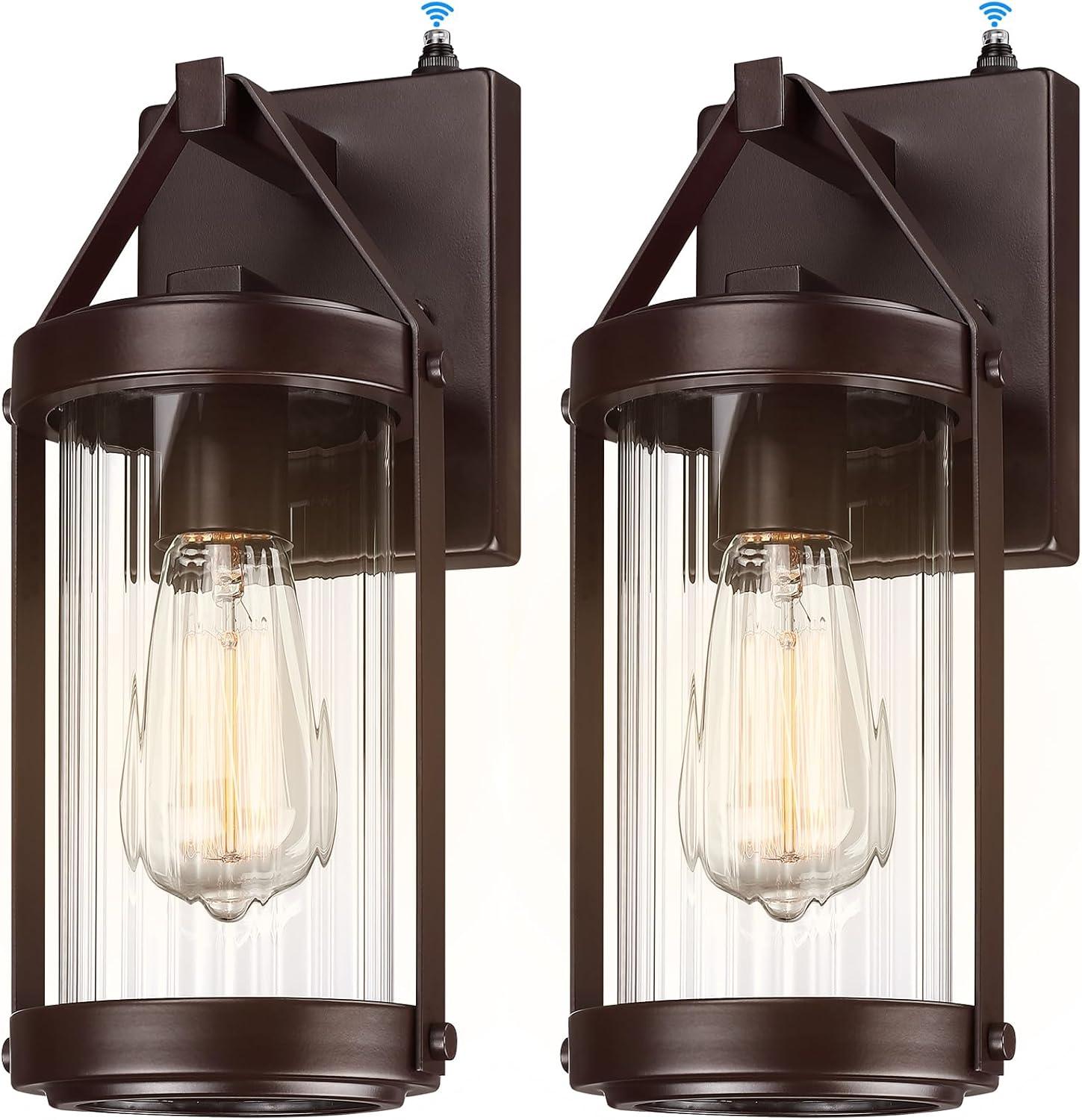 Brown Metal and Glass Industrial Outdoor Wall Lanterns