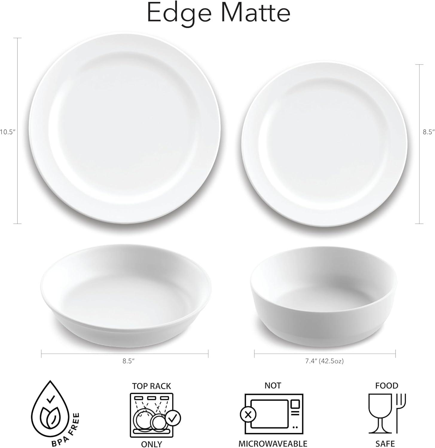 Matte White Melamine Low Bowl for Pasta, Salad, Soup - Set of 6