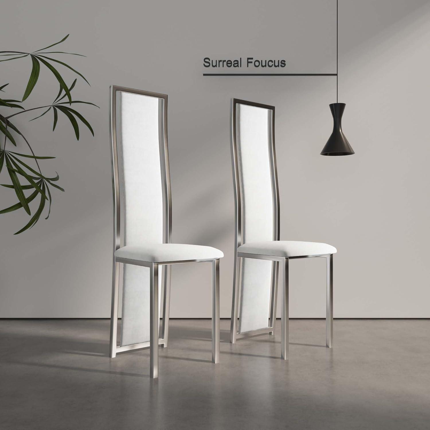 MIFI White Velvet Dining Chairs Set of 2, High-back , Kitchen & Dining Room Chairs , Sillas De Comedor ,Fabric Upholstered, Silver Chrome Metal Legs (White, 2 Pcs)