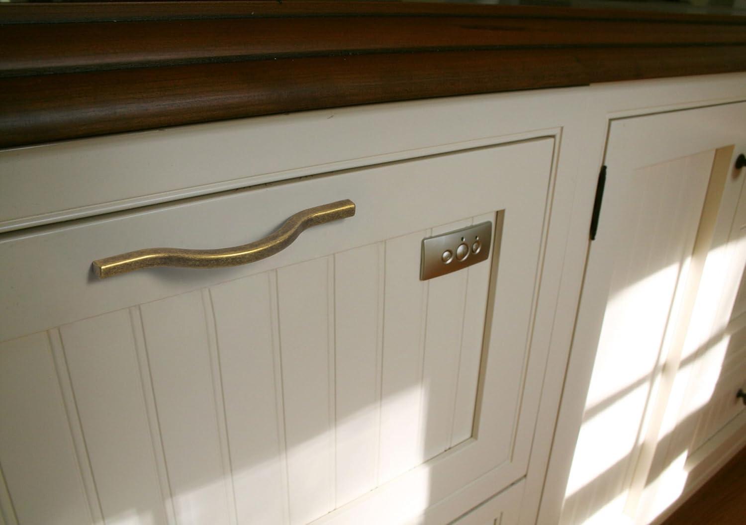 Goo-Ki Low Profile Brushed Brass Cabinet Pulls, Double Hole Centers(3.8''/5'') Zinc Alloy Handle for Drawer Cupboard Wardrobe,6 Packed