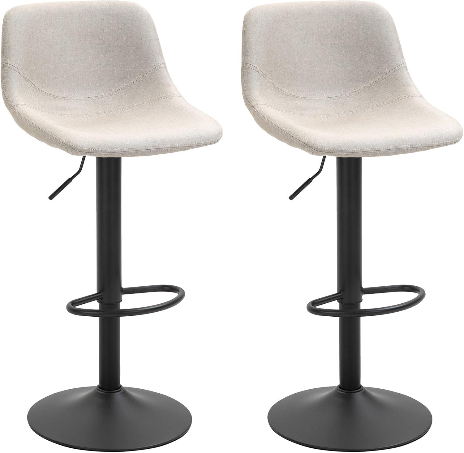 Cream White Adjustable Swivel Bar Stools with Metal Base, Set of 2