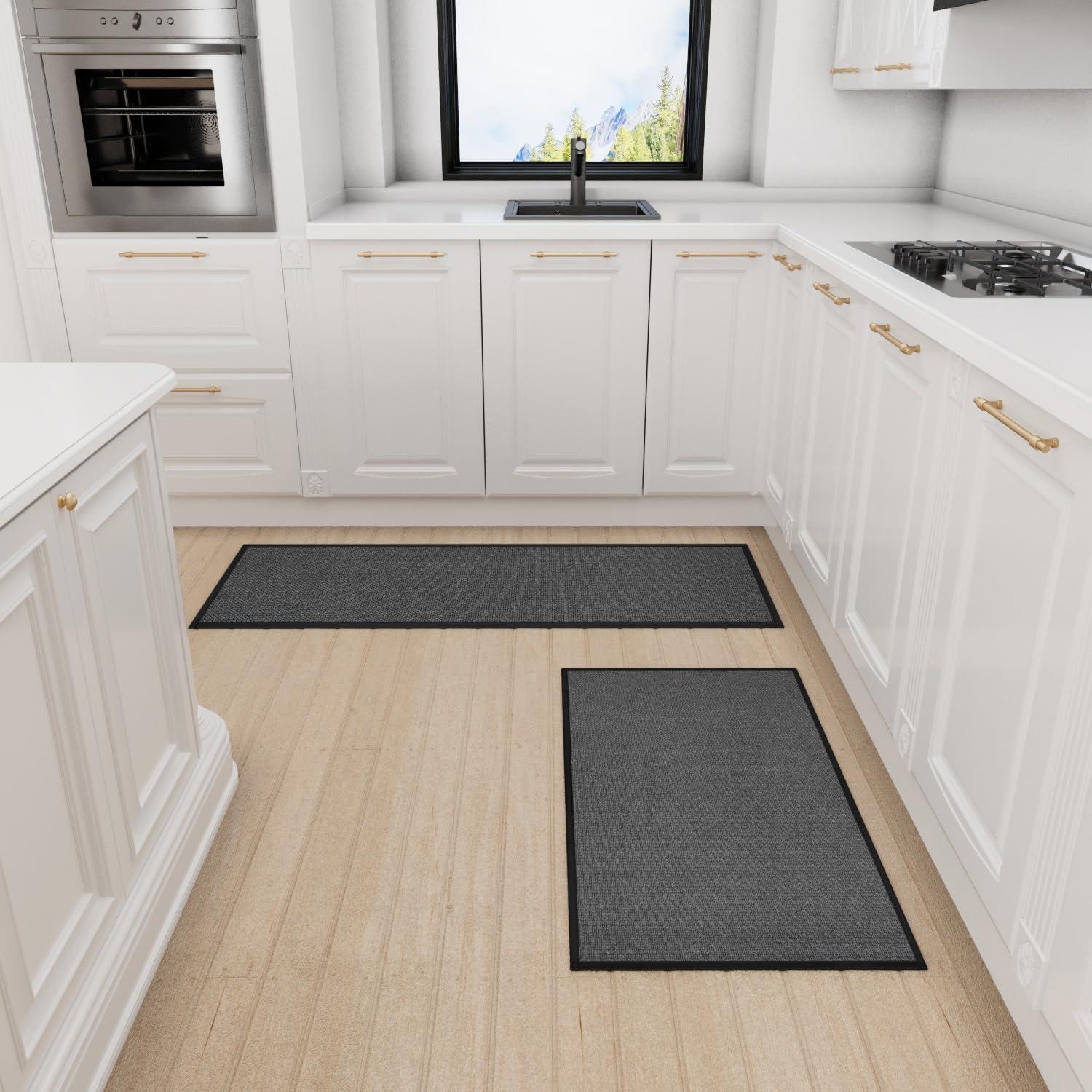 Kitchen Mat Set of 2 PCS, Cushioned Non Slip Rugs for Kitchen Floor, Absorbent Runner Comfort Standing Mats Washable for Kitchen, Office, Home (Brown, 17.3"x47"+17.3"x30")