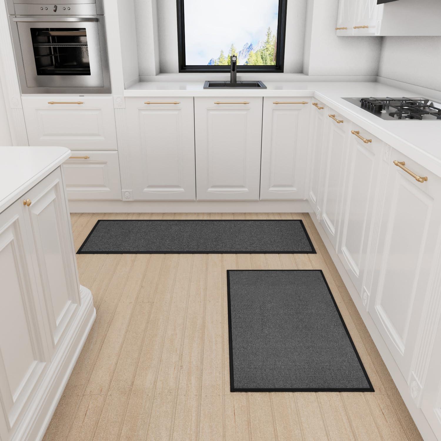 Kitchen Mat Set of 2 PCS, Cushioned Non Slip Rugs for Kitchen Floor, Absorbent Runner Comfort Standing Mats Washable for Kitchen, Office, Home (Brown, 17.3"x47"+17.3"x30")