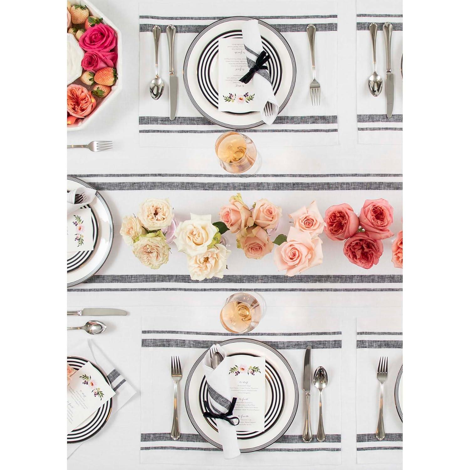 Solino Home French Stripe - 100% Pure Linen Placemats (Set of 4)