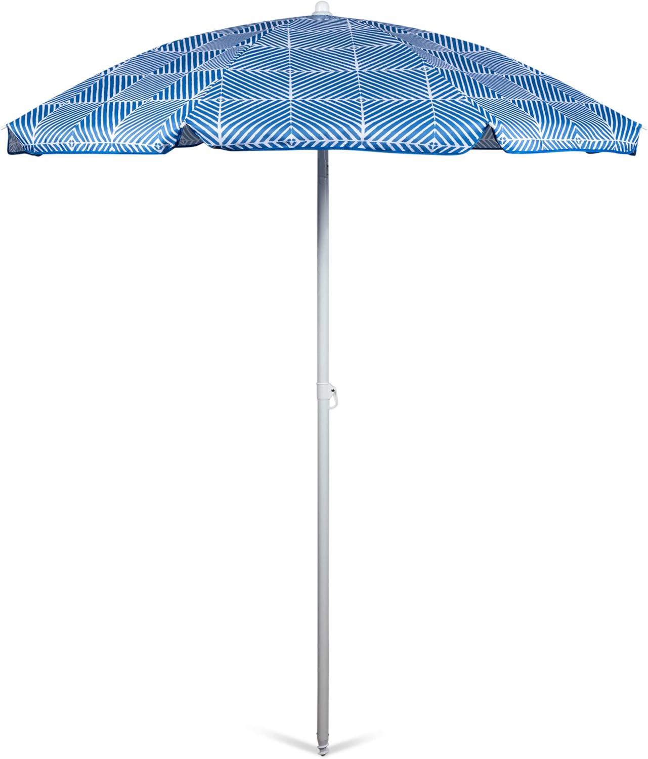 Blue Athens Pattern Portable Beach Umbrella with Steel Pole