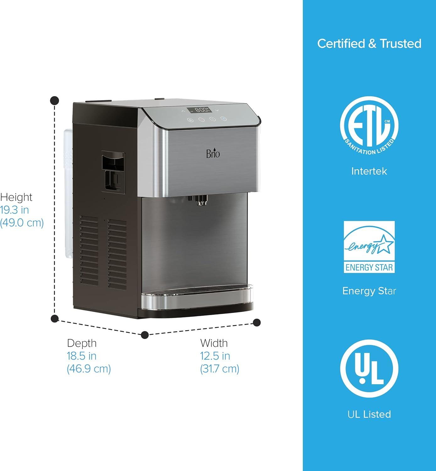 Brio 3-Stage Filtration Water Countertop Dispenser Tri-Temp Digital, Connects to your water line, Height 19.3"