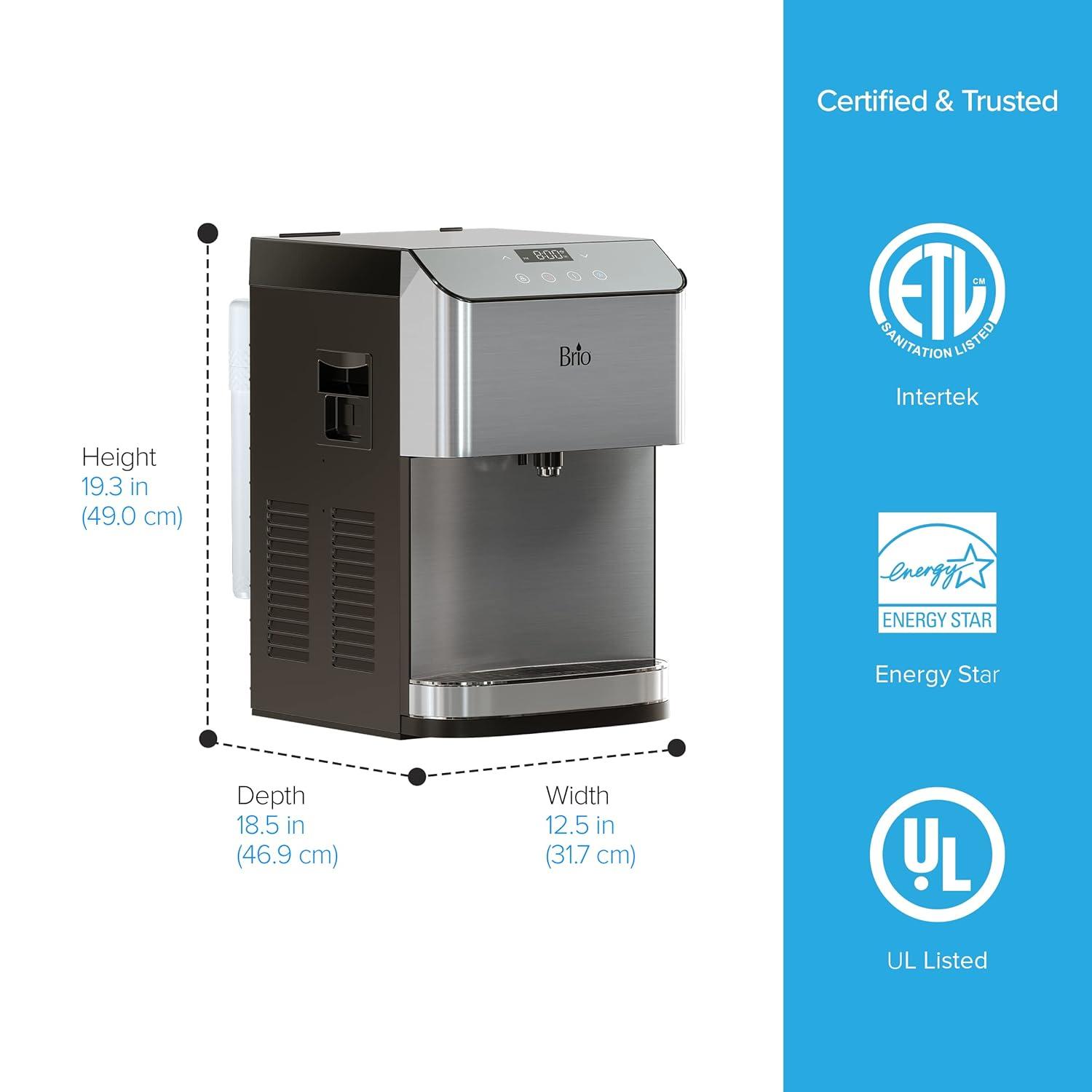 Brio 3-Stage Filtration Water Countertop Dispenser Tri-Temp Digital, Connects to your water line, Height 19.3"