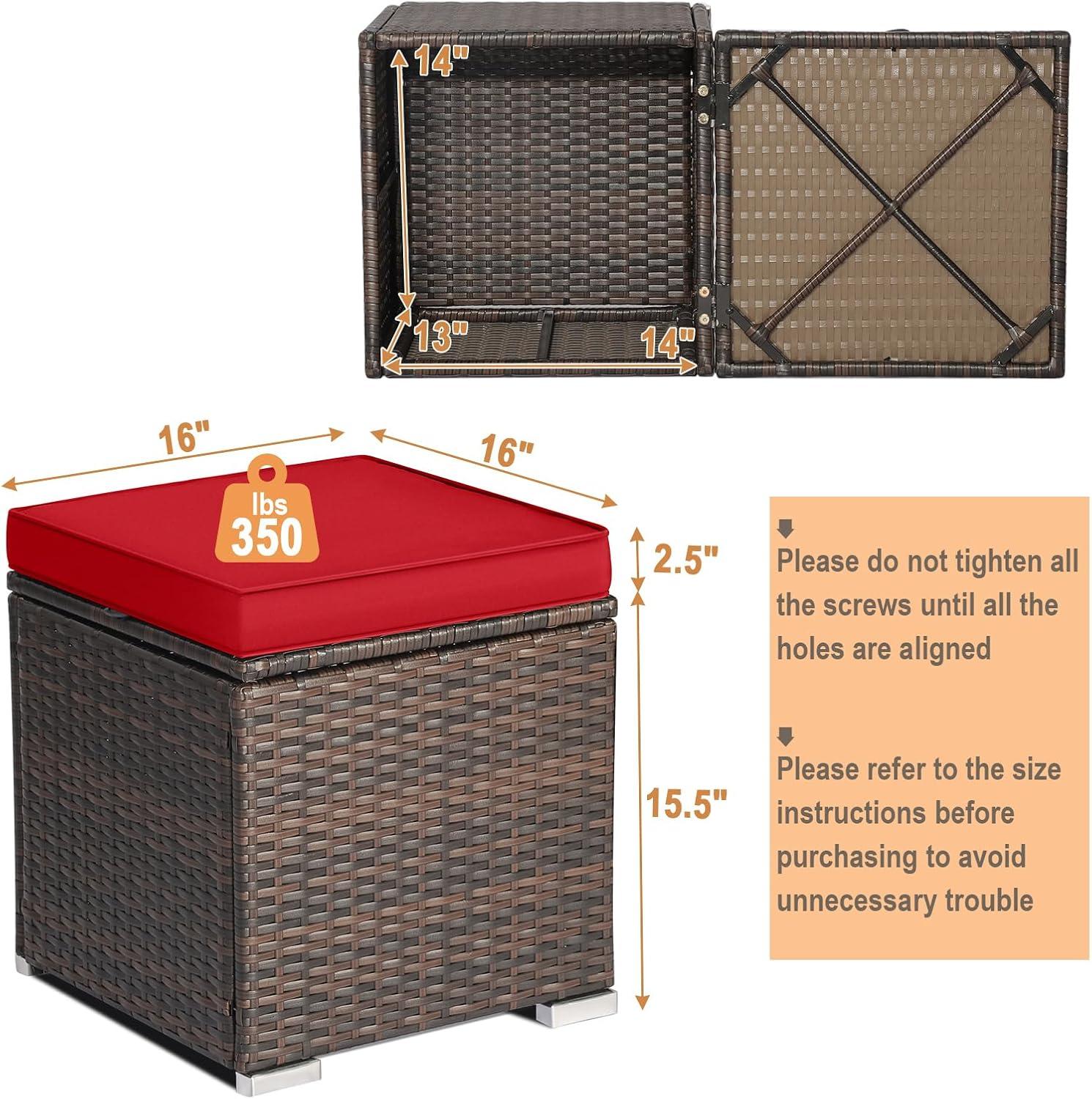 Latitude Run® 2-Pieces Patio Ottoman Set Outdoor Wicker Stool With Storage