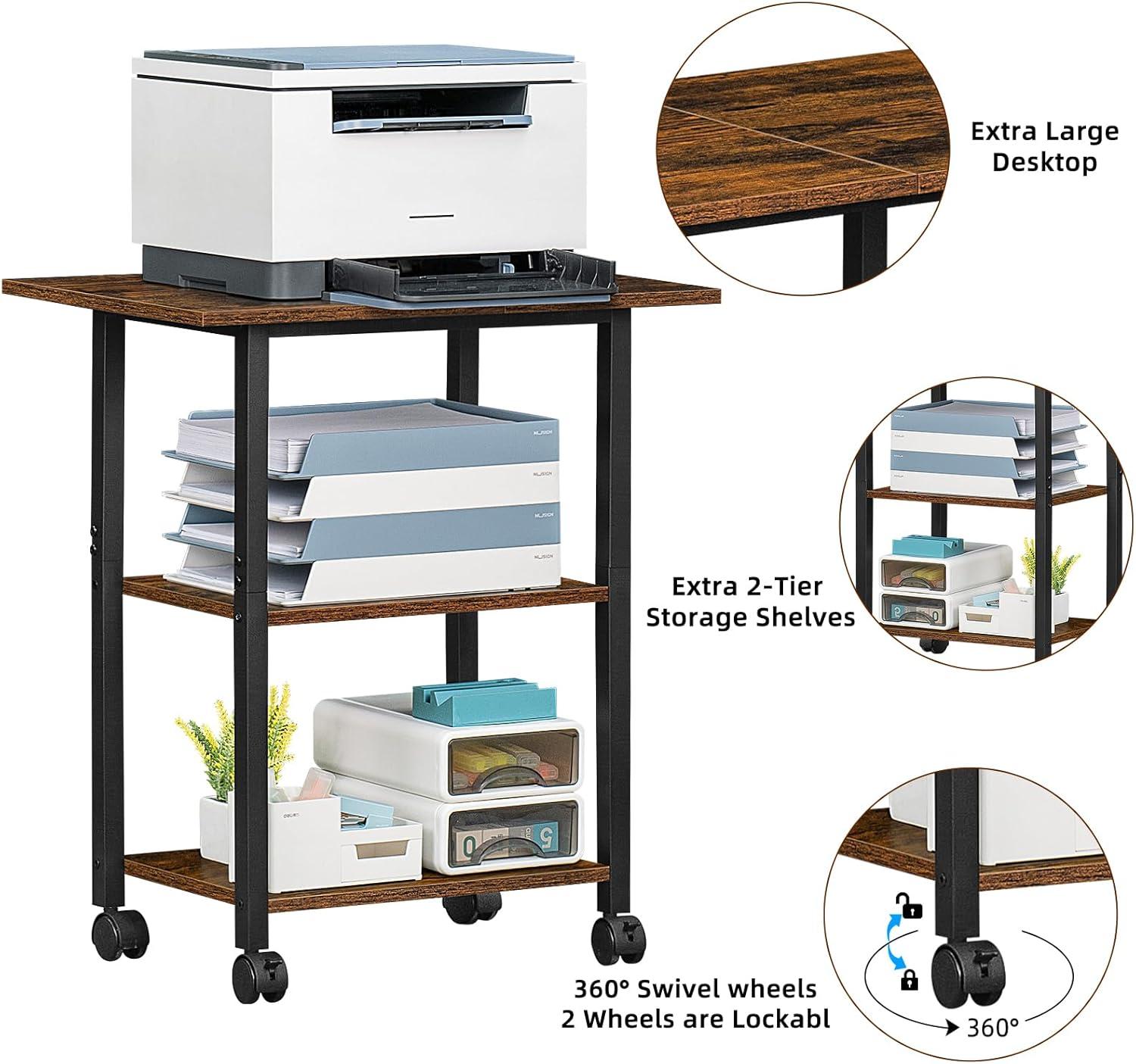 HOOBRO 25.2'' H X 16.5'' W X 11'' D Mobile Printer Stand with Adjustable Shelf