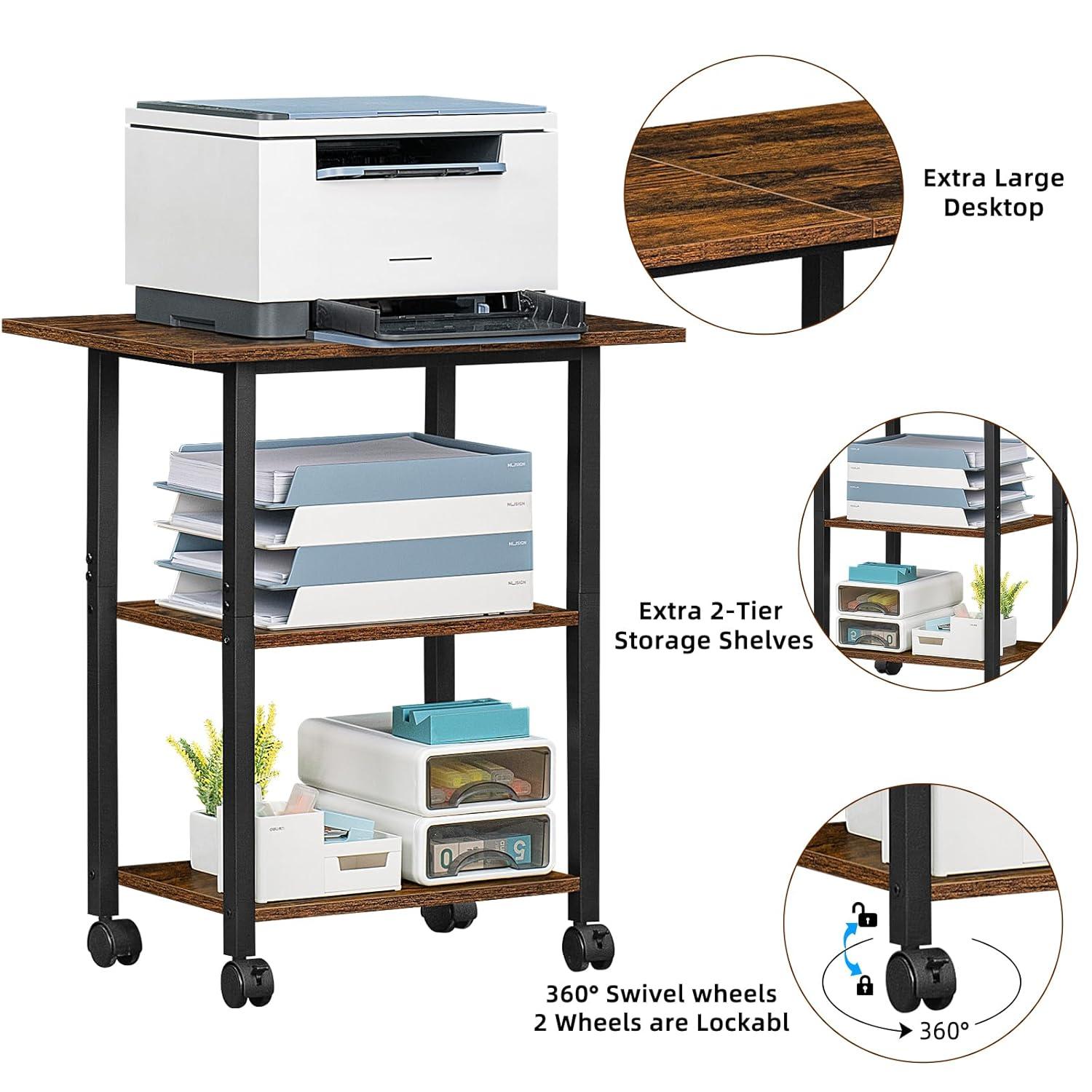 HOOBRO 25.2'' H X 16.5'' W X 11'' D Mobile Printer Stand with Adjustable Shelf