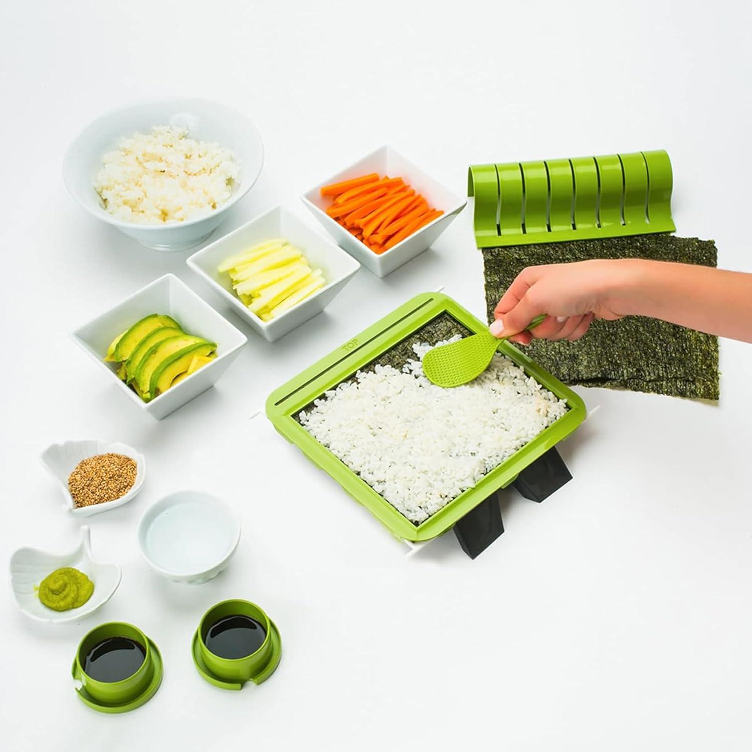 Green Plastic Sushi Making Kit with Rice Frame and Cutter