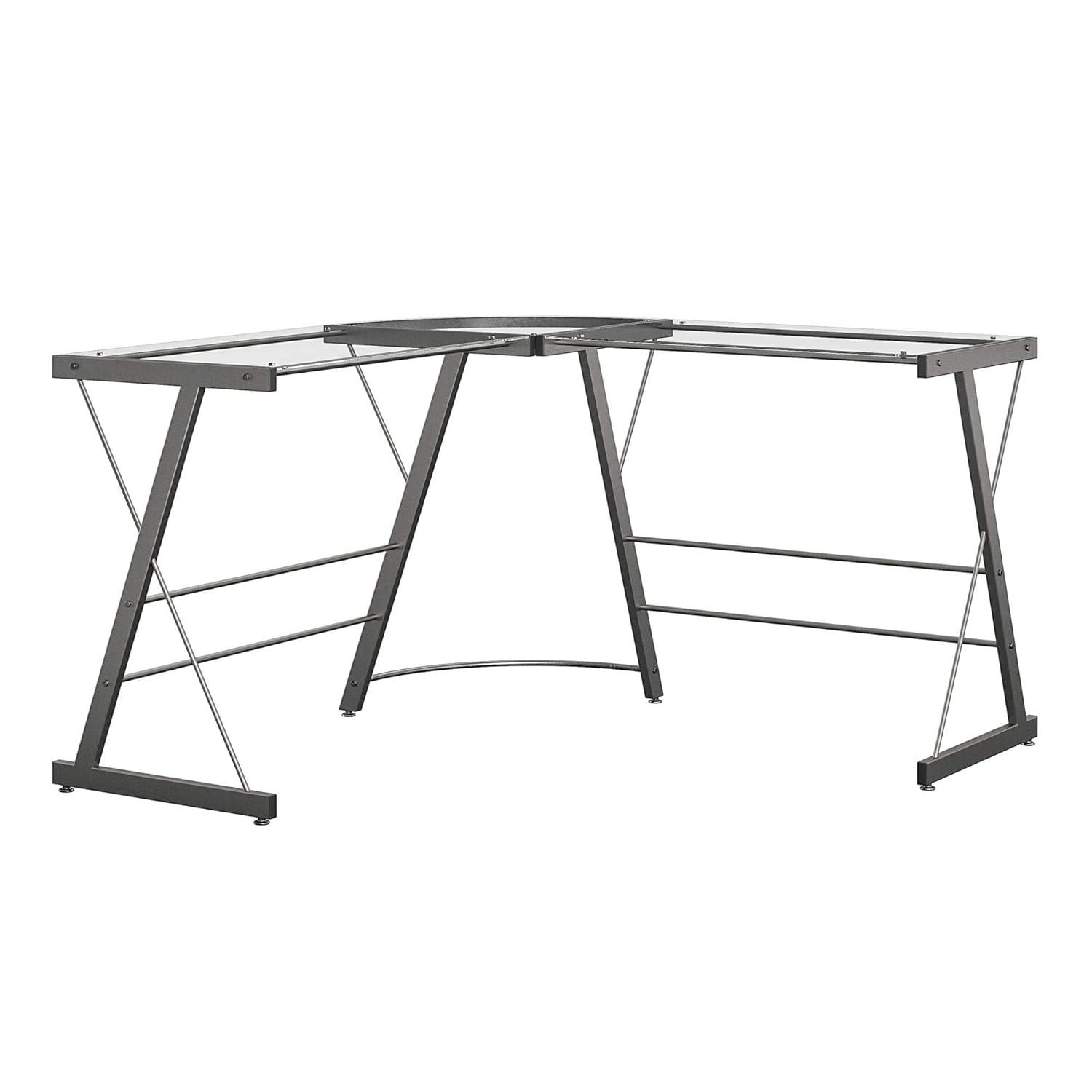 Odin Glass L-Shaped Computer Desk, Gray