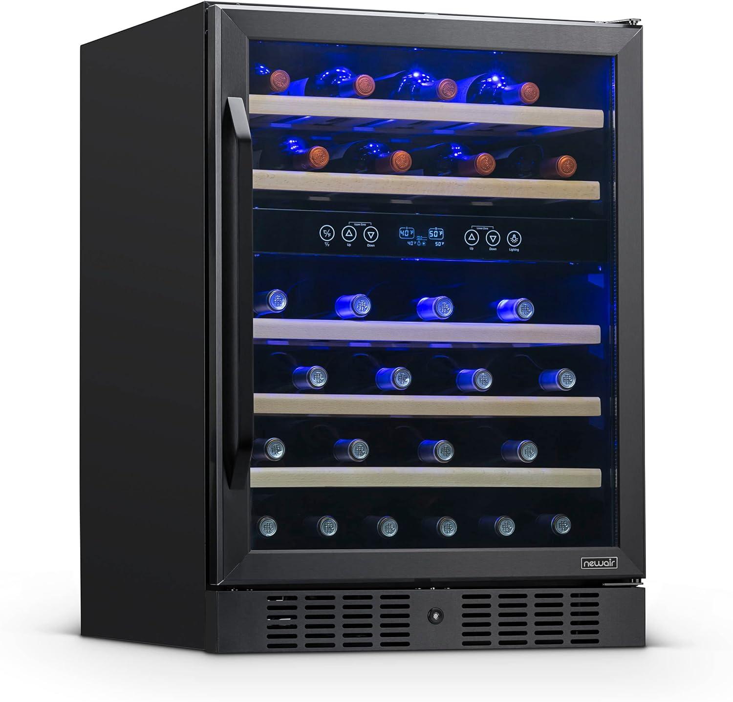 Newair 24 in. 46 Bottle Dual Zone Built-in Wine Refrigerator with Beechwood Shelves and Safety Lock