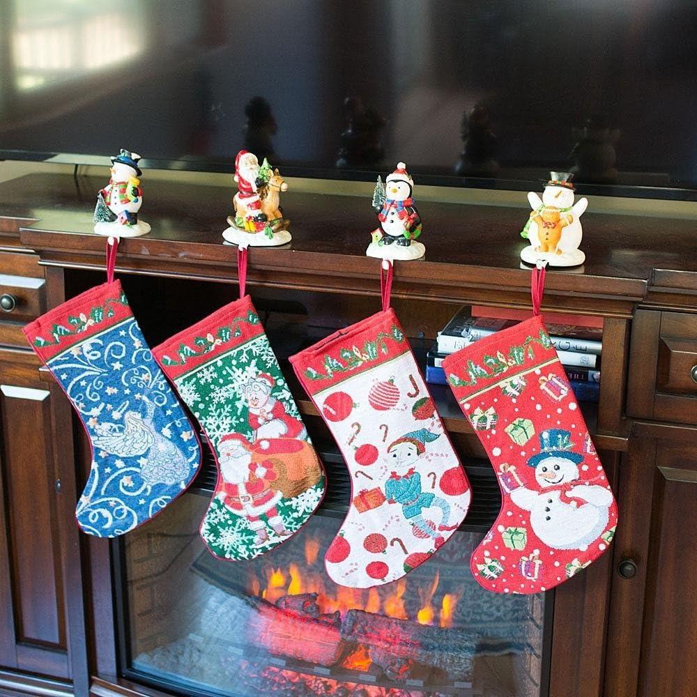 Set of 4 Mr. and Mrs. Claus, Angel, Elf and Snowman Christmas Stockings