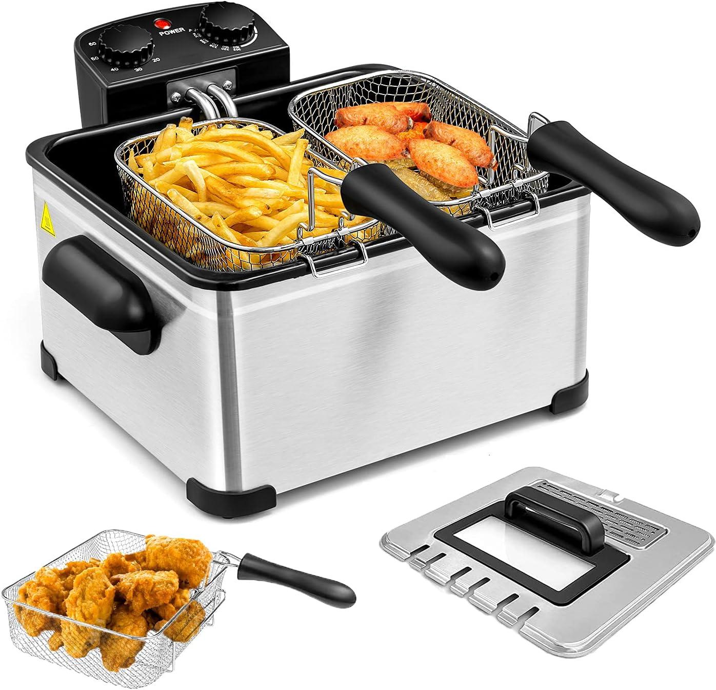 Costway Electric Deep Fryer 5.3 QT/21-Cup Stainless Steel 1700W with Triple Basket