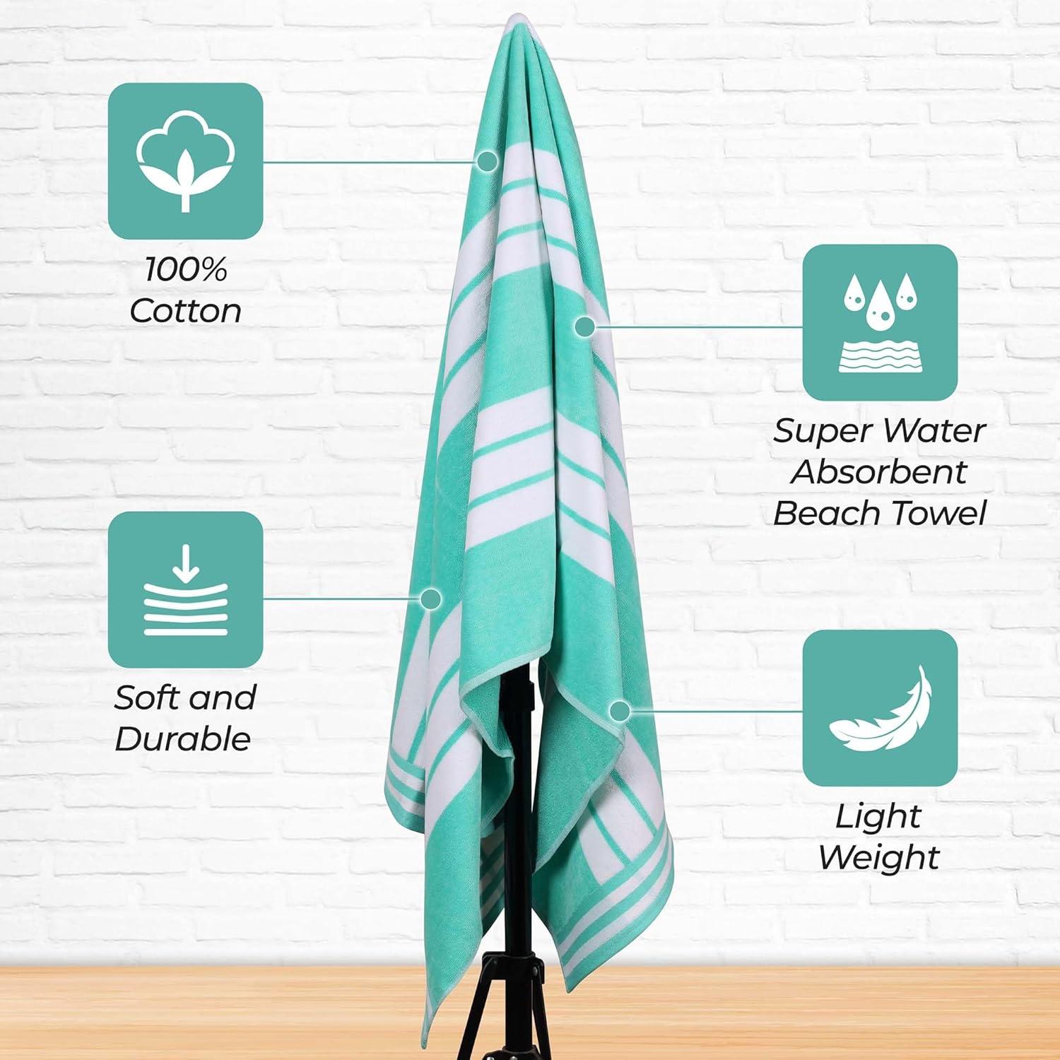 Superior Cotton Striped Oversized Beach Towel, 34" x 64", Mint