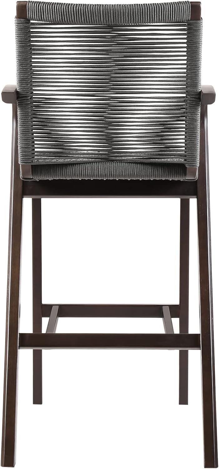 Nabila Outdoor Dark Eucalyptus Wood and Grey Rope Counter and Bar height Stool