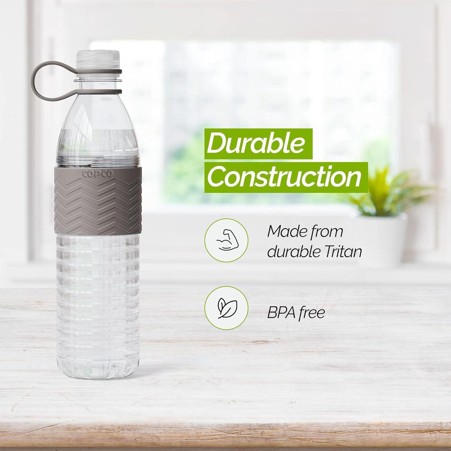 Copco Hydra Sports Water Bottle 20 Ounce Non Slip Sleeve BPA Free Tritan Plastic Reusable - Gray 2510-2297