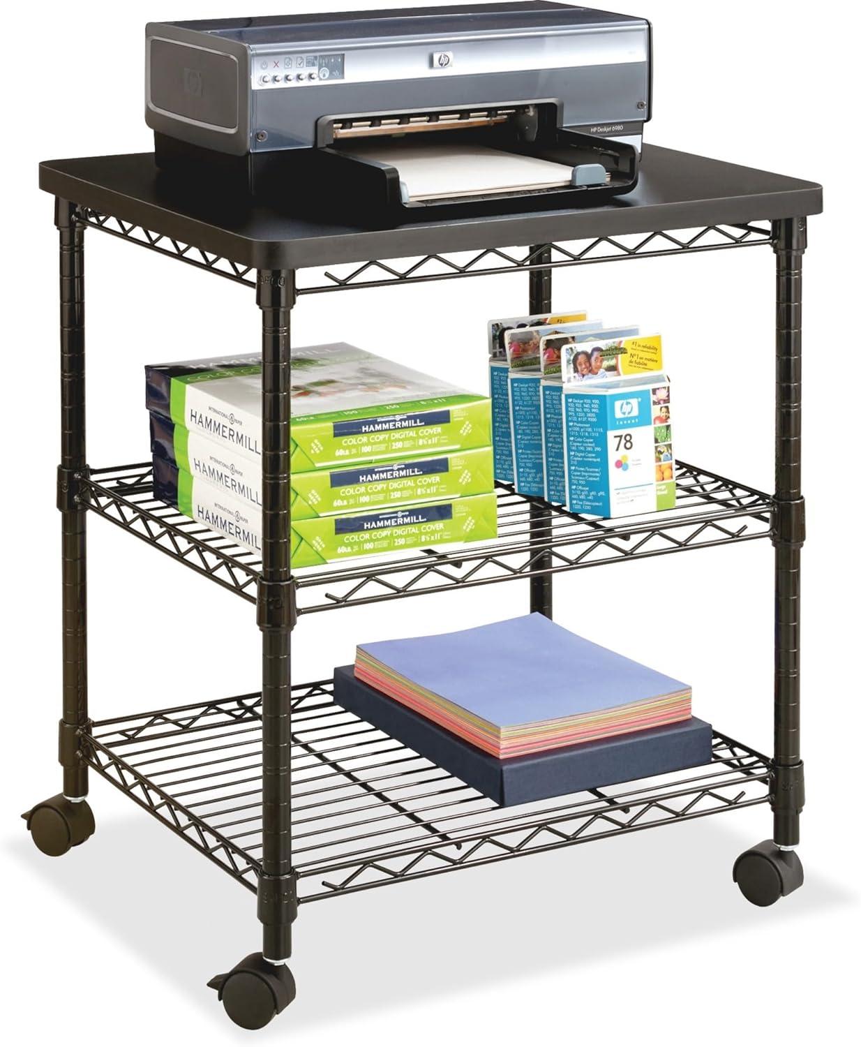 Black Metal 24" Printer Cart with Shelves and Casters