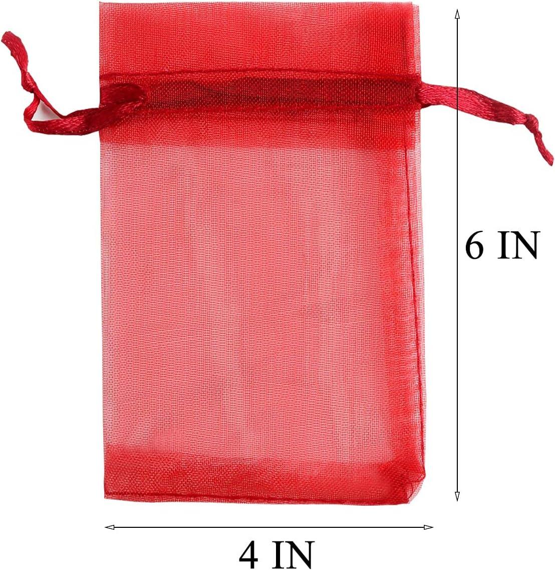 100PCS 4x6inch (10x15cm) Drawstring Organza Jewelry Favor Pouches Wedding Party Festival Gift Bags Candy Bags (Red)