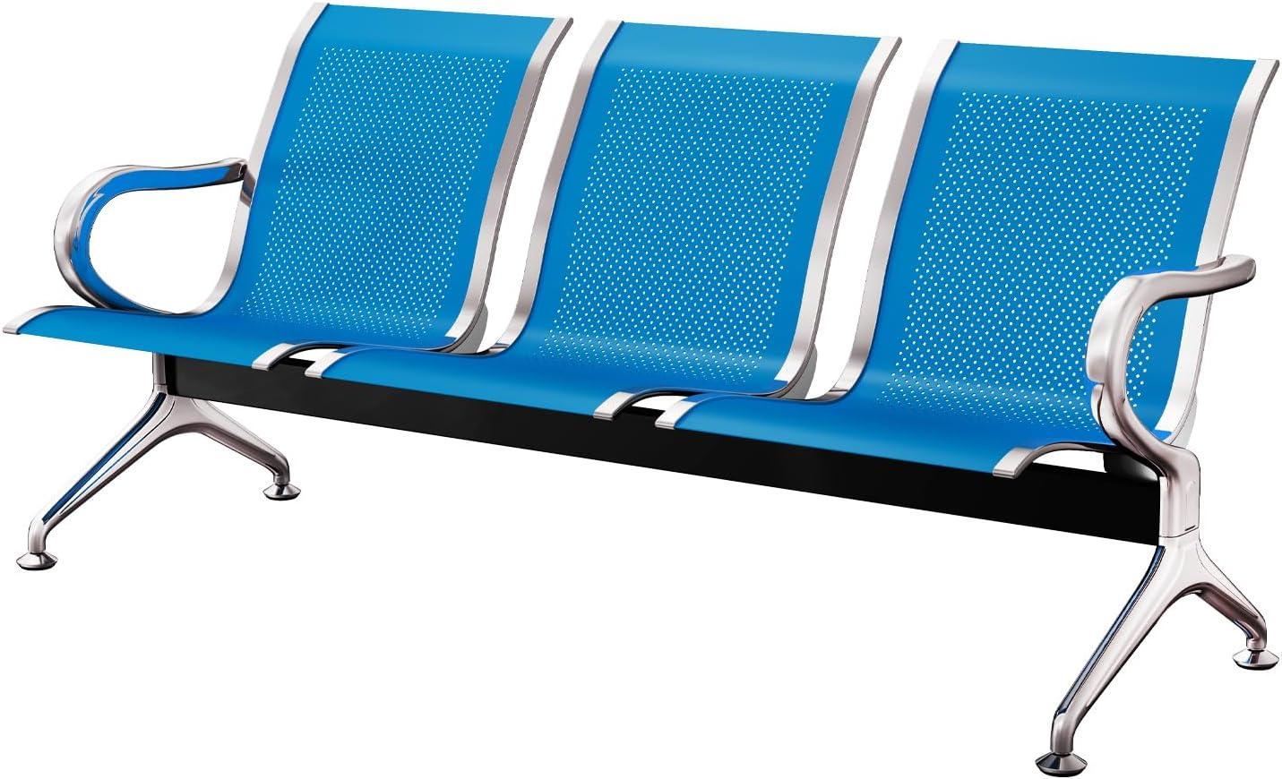 Kinbor Sillas de Sala de Espera, Sillas de Recepción de 3 Asientos, Muebles de Oficina para Invitados, Asientos para Banco de Aeropuerto, Hospital, Negro