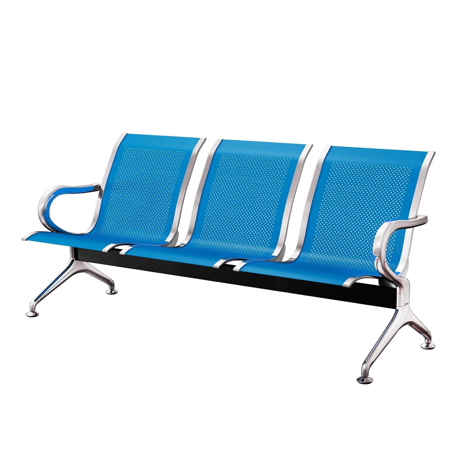 Kinbor Sillas de Sala de Espera, Sillas de Recepción de 3 Asientos, Muebles de Oficina para Invitados, Asientos para Banco de Aeropuerto, Hospital, Negro
