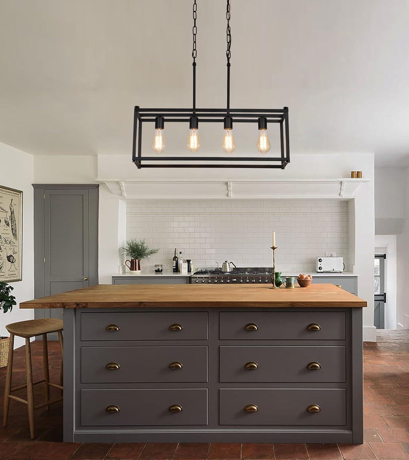 Black Metal 4-Light Cage Kitchen Island Pendant