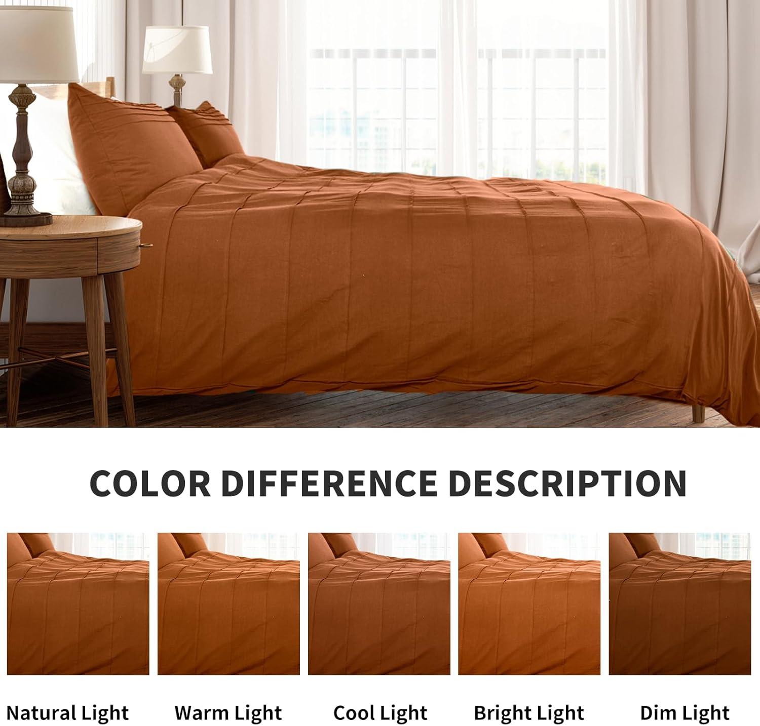 NEXHOME PRO Duvet Cover Set 100% Washed Cotton Oversized Queen 98"x98", Organic Natural Linen Look Textured 3 Pieces Bedding Set Apricot Yellow with Zipper Closure, Breathable, Soft (No Comforter)
