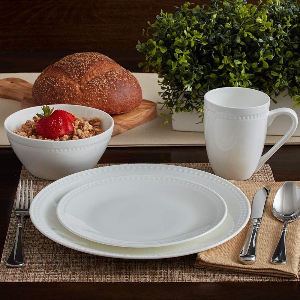 White Porcelain 16-Piece Dinnerware Set with Embossed Design