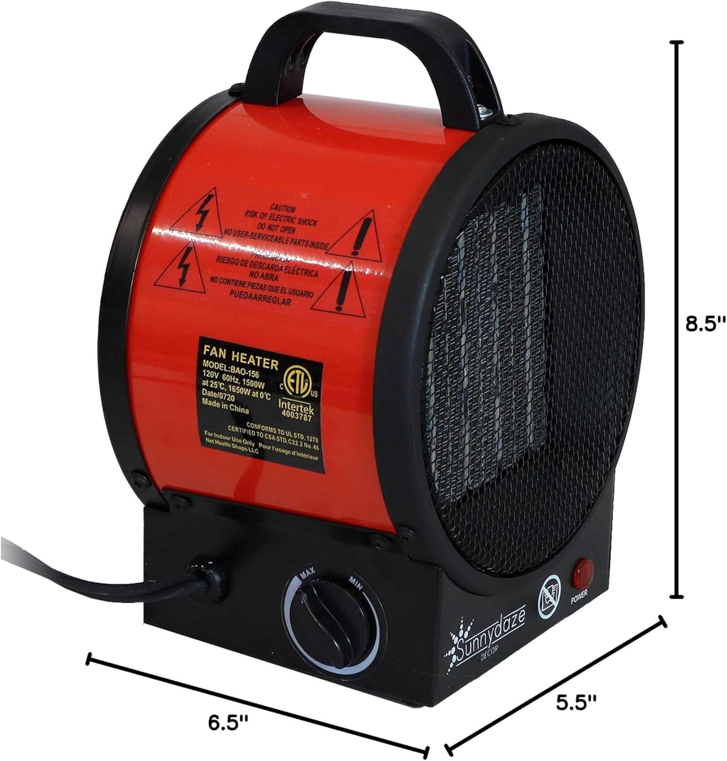 Portable Ceramic 1,500 Watt Red Electric Ceramic Space Heater with Auto-Shut Off