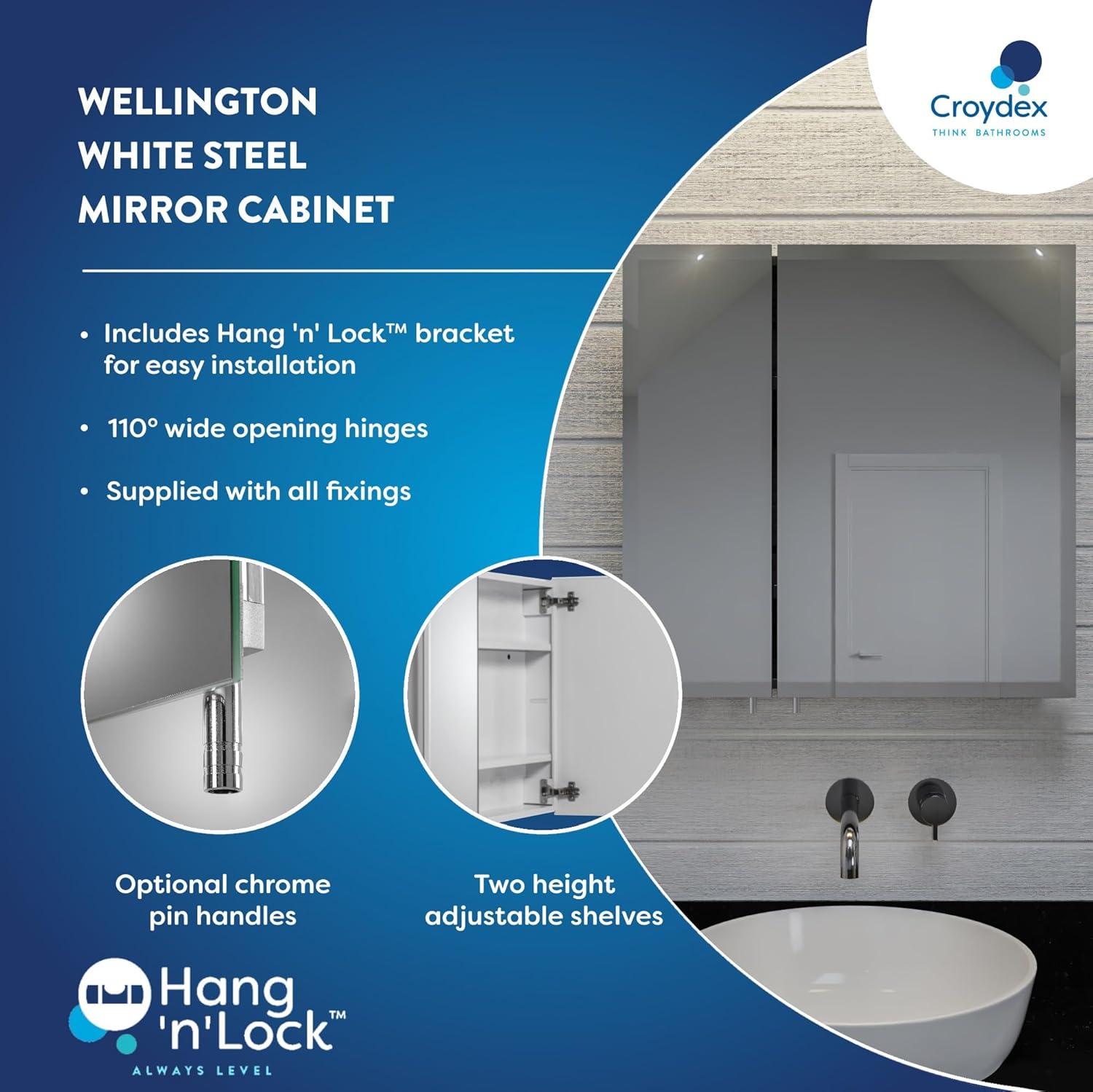 Croydex Wellington Double Door Aluminium Bathroom Medicine Cabinet in White (24x24in)
