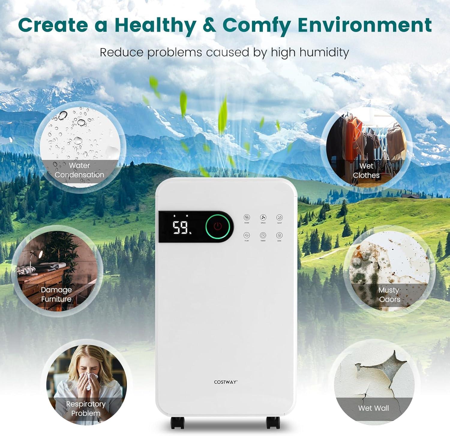 Costway Dehumidifier for Home Basement Portable 32 Pints with Sleep Mode up to 2500 Sq. Ft