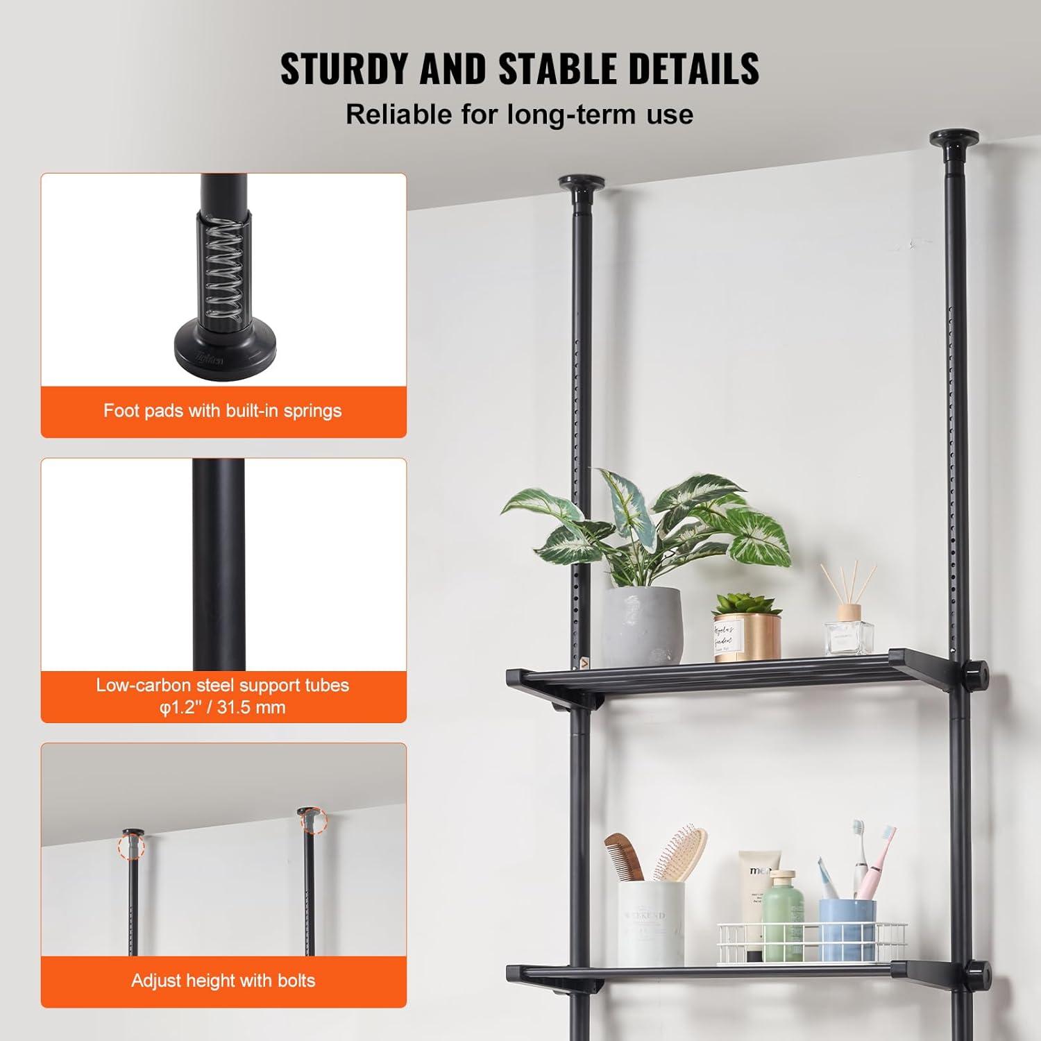 Adjustable Black Over-the-Toilet 4-Tier Storage Shelf